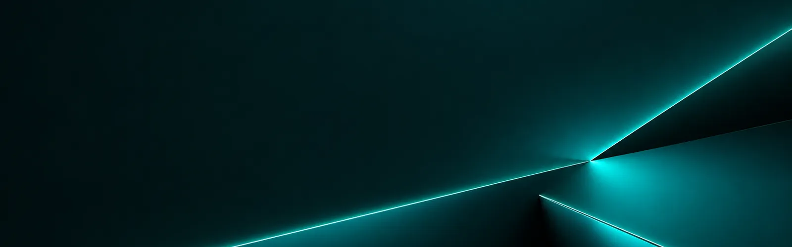 Composición geométrica abstracta con líneas turquesas sobre fondo oscuro.